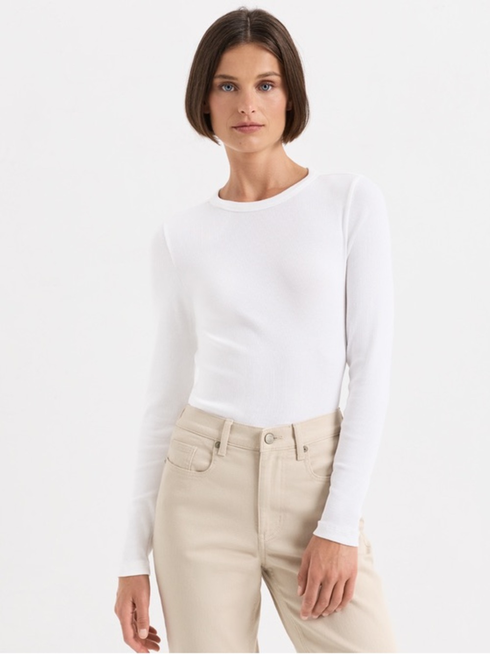 Pact Organic Perfect Rib Crewneck Long Sleeve Tee White Size Large